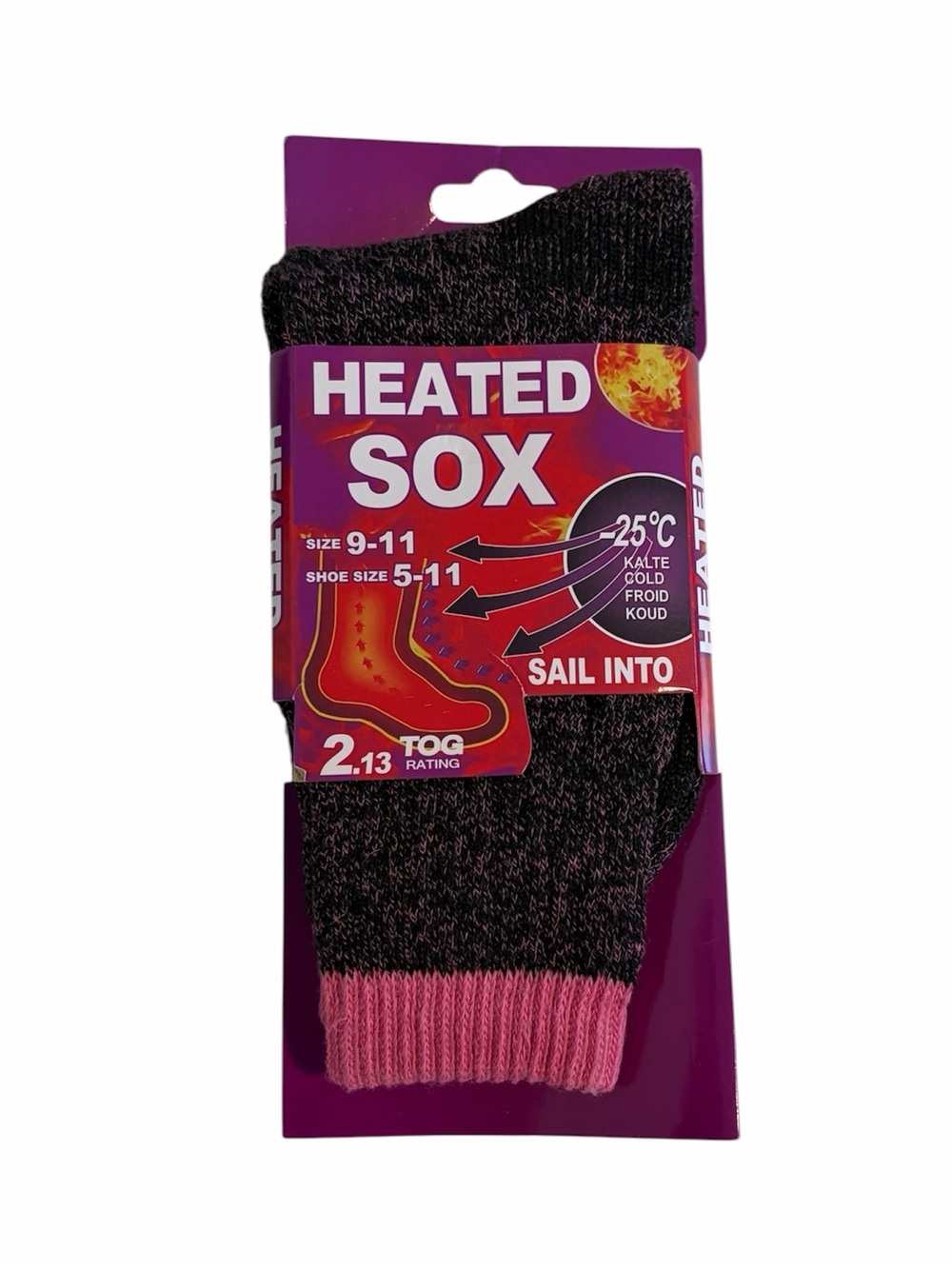 Thermal Winter Crew Socks Women’s Shoe Size 5-11 in Black with Pink Cuff NWT